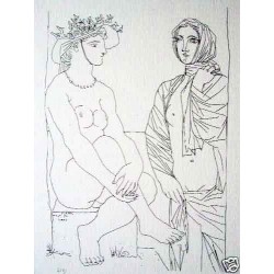 PABLO PICASSO - Mujer sentada con sombrero y mujer de pie cubierta