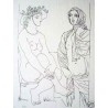 PABLO PICASSO - Mujer sentada con sombrero y mujer de pie cubierta