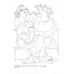 PABLO PICASSO - Flautista y muchacha con una pandereta