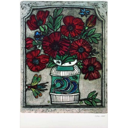 ALFRED COHEN -  Jarrón con flores rojas