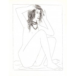 Naked woman crowning herself with flowers