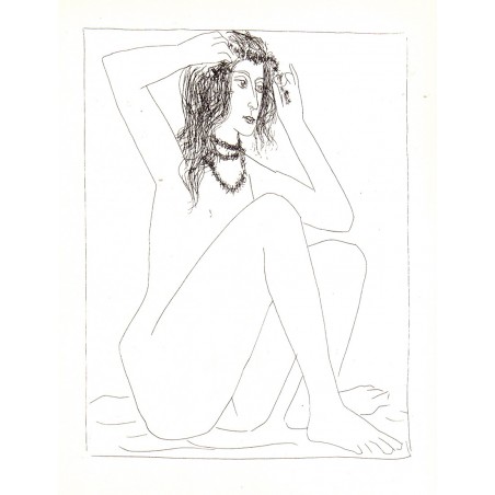 Naked woman crowning herself with flowers