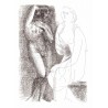 Naked woman in front of a statue