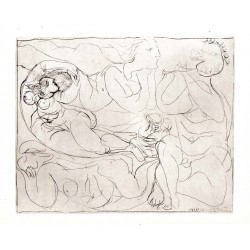 Flûtiste et trois femmes nues