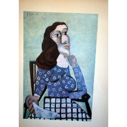 Mujer con corpiño azul